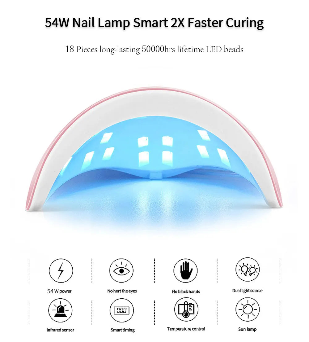 جهاز تجفيف طلاء الأظافر 54 واط LED مع مؤقت ذكي